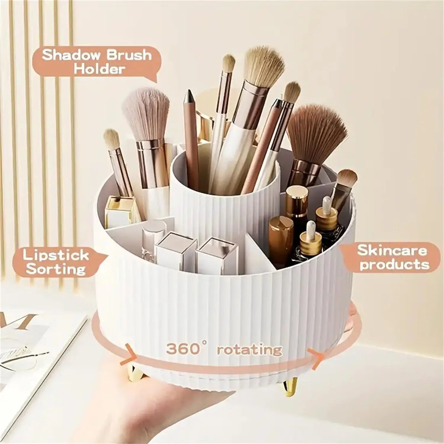 360° Rotating Makeup Organizer - Multi-Functional Holder for Brushes